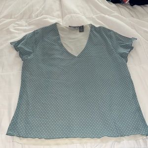 Hillard & Hanson Relaxed Blue and White Polka Dot -Lined Blouse size XL